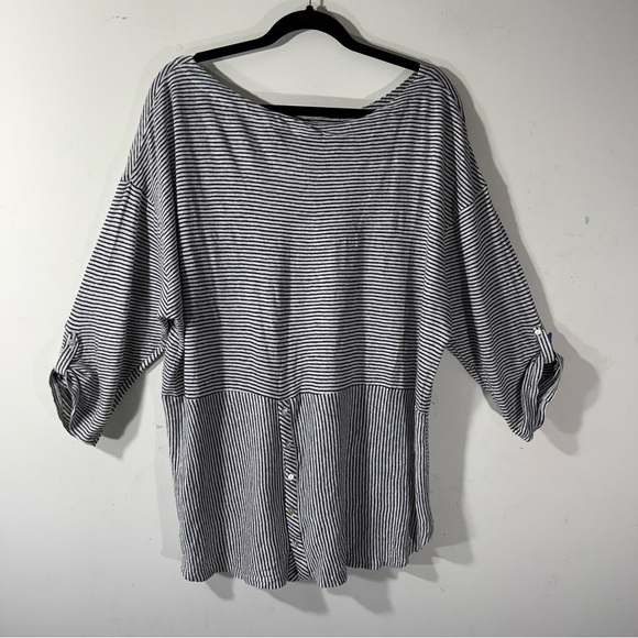 2/$35 Adrienne Vittadini linen Tunic 3/4 long sleeve black white striped sweater - Picture 6 of 11